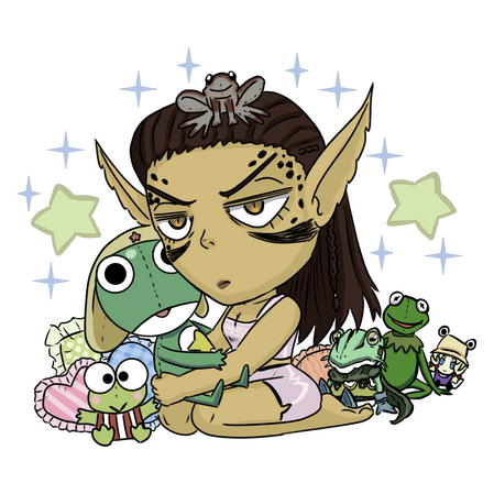 Lae'zel and her Frog Plushies!